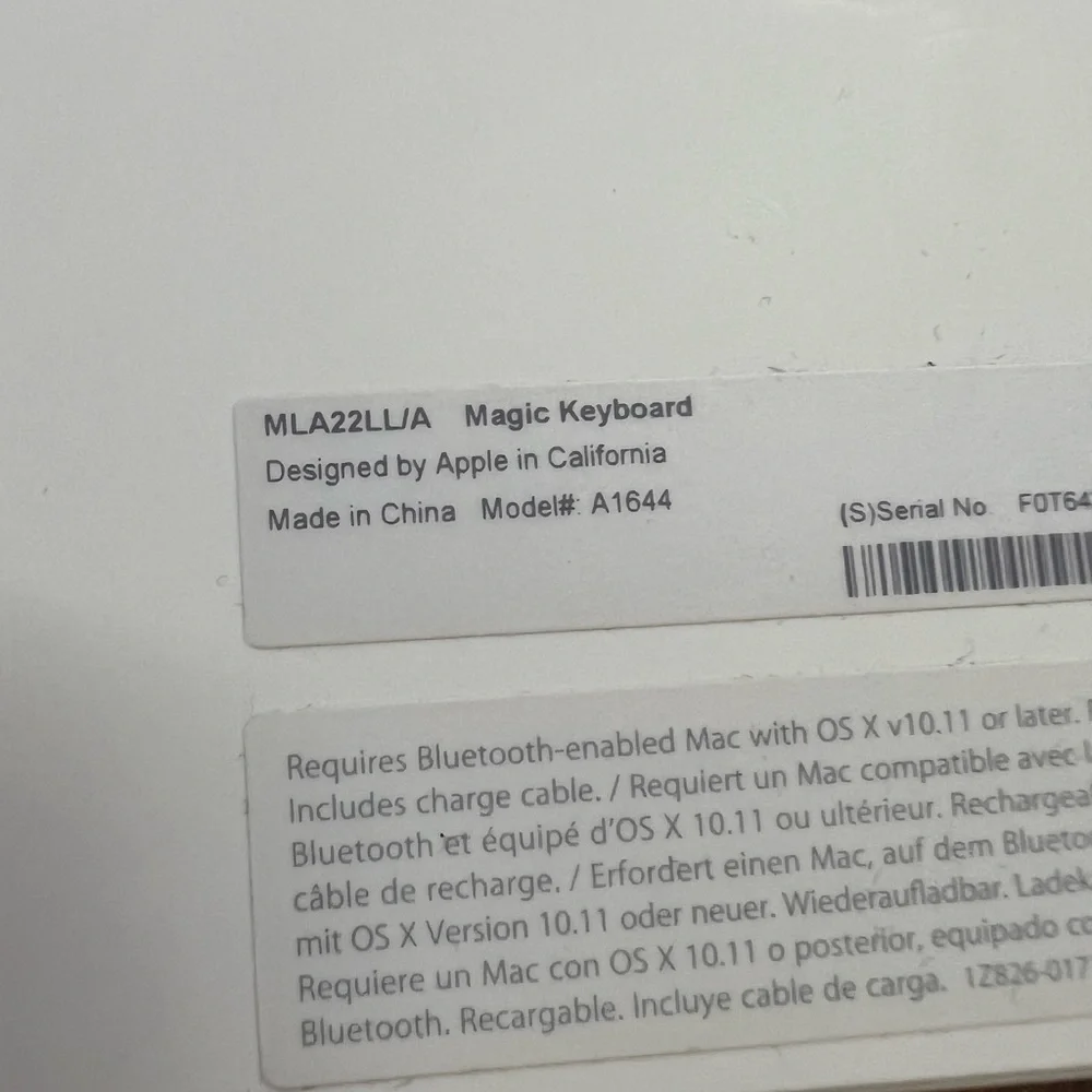 NIB Apple Magic Keyboard MLA22LLA in box:Magic Keyboard USB-C to Lightning Cable